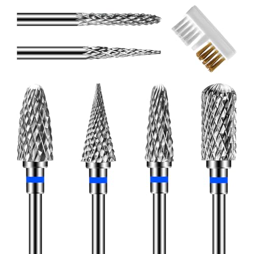 6 Pack Nail Drill Bits for Acrylic Nails, 3/32" Shank Drill Bits for Nails Professional Electric Cuticle Drill Bit, Cuticle Cleaner Nail Gel Polish Remover Tool for Home Salon Nail Bits-Blue