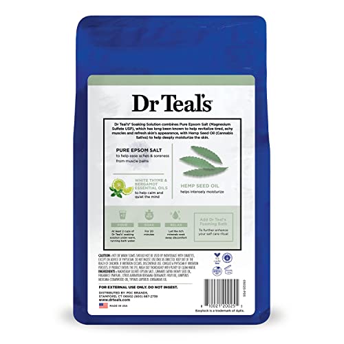 Dr Teal's Epsom Magnesium Salt Soak, Cannabis Sativa Hemp Seed Oil, 3 lbs