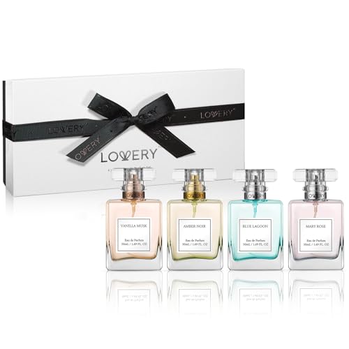 Christmas Gifts for Women, Perfume for Women, Women's Perfume Gift Set - 4pc Sampler With Vanilla Musk, Amber Noir, Blue Lagoon & Mary Rose Fragrances - Large Bottle of Floral Parfum Made in France