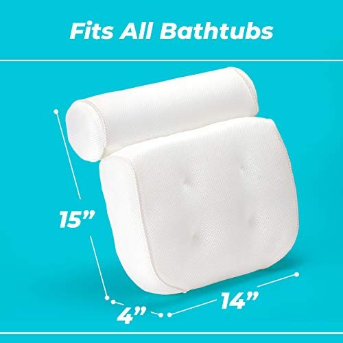 BASIC CONCEPTS Bathtub Pillow for Neck and Back Support with Drying Hook, Bathtub Pillow Machine Headrest for Soaking & Straight Back Tubs - Bath Accessories, Machine Washable, 6 Suction Cups