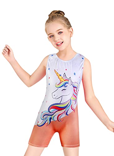 Belovance Dance Leotards for Girls Gymnastics 4t 5t Toddler Baby Girl Child Athletic Sleeveless Gymnastic Biketard Unicorn (Orange Unicorn,4-5 Years)