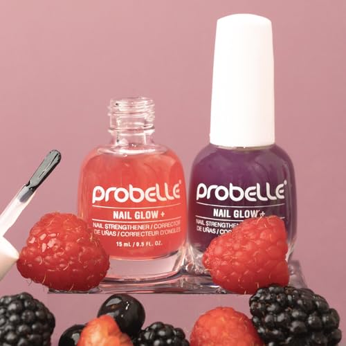 Probelle Nail Glow + Nail Strengthener and Hardener with Sheer Jelly Tint, Hard To Resist Ultra Glowy Nail Shine, Tinted Nails Strengthening Blush for Brittle, Thin, Damaged Nails 0.5 oz (Berry)