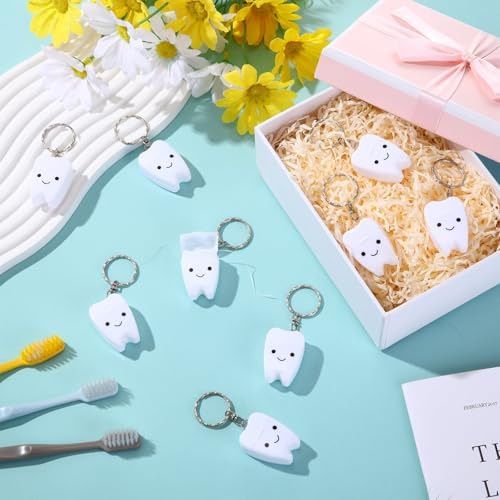 48 Pcs Mini Dental Floss Keychain Bulk Tooth Shaped Portable Teeth Floss Cleaning for Homeless Party Favors Travel Donated Gifts Teeth Cleaning Oral Care Mint Flavor 15 M /16. 4 Yard