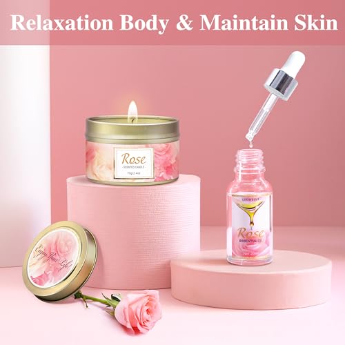Gifts for Women, Happy Birthday Gifts for Women, Mothers Day Bath and Body Gifts for Woman with Unique Rose Self Care Gift, Home Spa Gift Basket for Mom, Girlfriend, Sister, Female Friends, Coworker