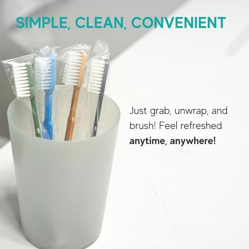 40 Prepasted Disposable Toothbrushes Individually Wrapped - Single Use Pre Pasted Disposable Toothbrushes with Toothpaste Built In - Waterless Toothbrush for Travel, Airbnb Guests, Hotel, & Camping