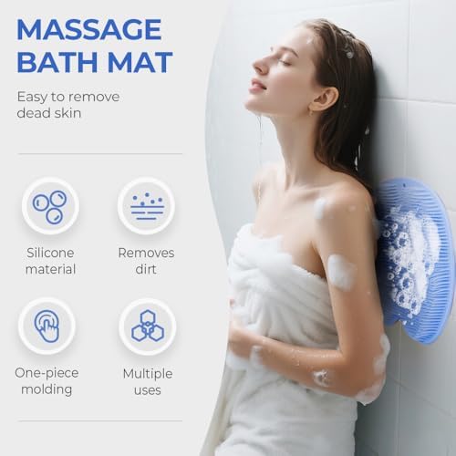 Silicone Shower Foot Scrubber Mat,2025 New Back Exfoliating Bath Wash Pad Wall Mounted Anti-Slip Suction Cups Foot Scrubber,Deep Cleaning Brush Back Massager Pad for Women Men (A-Yellow)