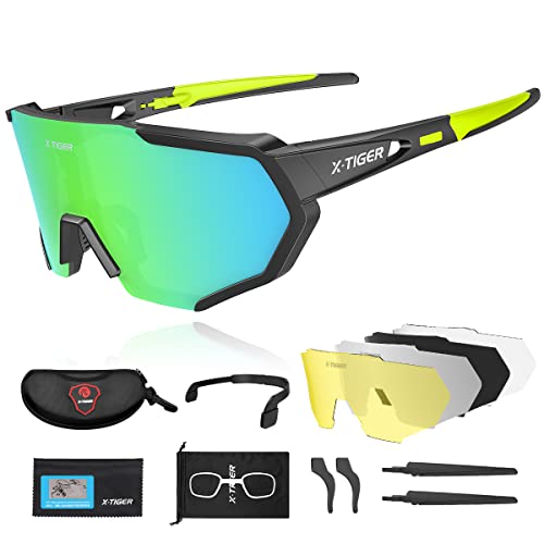 X-TIGER Polarized Sports Sunglasses with 5 Interchangeable Lenses,Mens Womens Cycling Bike Glasses,Baseball Running Fishing Golf Driving Sunglasses