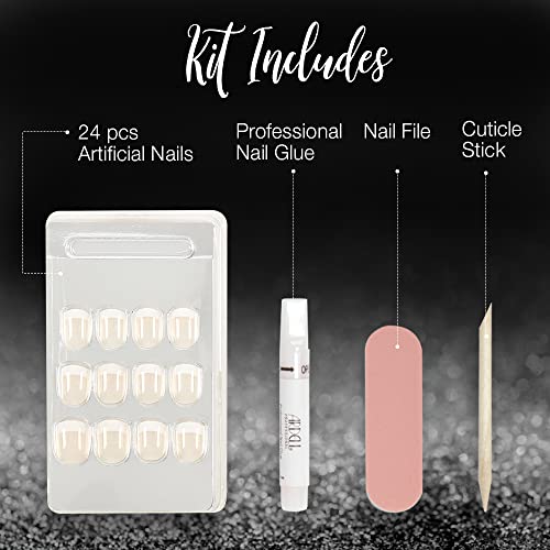 Ardell Nail Addict Press On Nails Artificial Nail Kit - Classic French Tips, Reusable Acrylic Fake Nails, 24 Nails