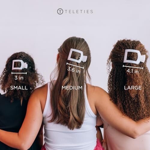 TELETIES - Medium Flat Square Clip - For Lying Down, Yoga, Driving & More - Strong Grip, Bendable Teeth, Comfortable Curved Design - Ideal for Medium Hair - Core Collection - Tortoise