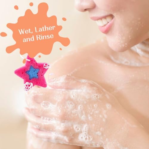 All-Natural Soap-Infused Sponge for Kids and Tweens Body Wash, Gentle on Skin, 20+ Uses (Peaches and Dreams)