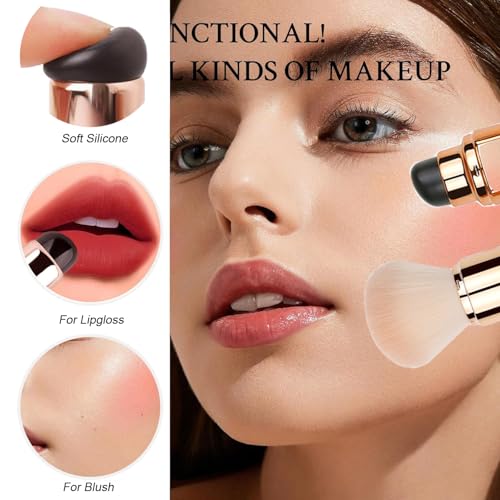 Bling Toman Mini 4 in 1 Makeup Brushes Set,Makeup Sponge,Blush Blending,Eyeshadow,Eyebrow&Liner Lip Face Foundation All-in-One Brushes Travel Makeup Brushes Brochas De Maquillaje (Silicone Rose Gold)