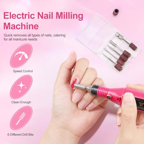 Acrylic Nail Kit with Drill and U V Light, Professional Acrylic Nail Kits with Everything 3PC Powder 24PC Glitter 200Pcs Nail Tips Nails Art Decoration DIY Home Salon