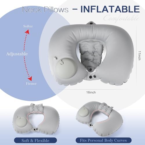 2 Pcs Inflatable Bath Pillows for Tub Bath Head and Neck U Shaped Blow up Full Body Travel Pillow with Adjustable Button Grey and Black Bath Tub Pillows for Airplanes Shower Spa
