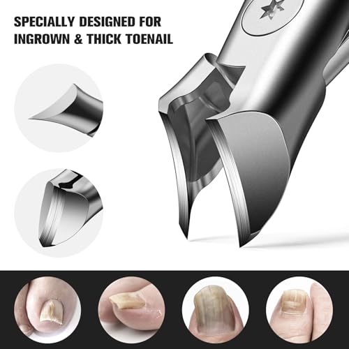 FERYES Wide Jaw Thick Toenail Clippers Thick Toenails - Precision Stainless Steel Toe Nail Clippers for Thick Nails for Seniors with Catcher - Silver