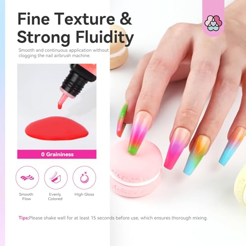 SAVILAND Airbrush Gel Nail Polish: Dilution-Free 12 Vitality Colors Airbrush for Nails Set Non-Acetone with Fine Mist Nail for Color Spray French & Ombre Nail Polish Nail Art Design Salon Kit
