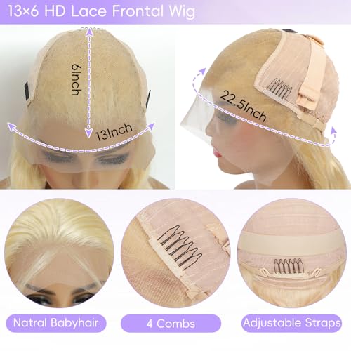 13x6 613 Lace Front Wig Human Hair 28 Inch Blonde Wig Human Hair Body Wave Blonde Lace Front Wigs Human Hair 613 HD Frontal Wig 200% Density HD Lace Frontal Wigs Human Hair Pre Plucked