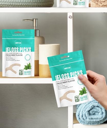 Biodegradable Floss Picks (200pcs) - Natural Dental Floss - Nontoxic Plant Based Floss Sticks for Adults & Kids - Vegan Tooth Pick Flossers - Single Thread Mint