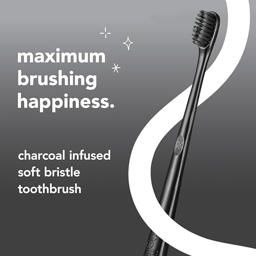 hello Charcoal Soft Toothbrush with Activated Charcoal from Sustainable Bamboo, BPA- Free, Made from Plant-Based Materials, 4 Pack