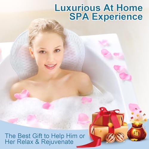 Bath Pillows for Tub Soft Bathtub Pillow for Neck and Back Support, Luxury Bath Pillow Washable with 4D Mesh & 6 Suction Cups, Relaxing Bathtub Pillow Headrest for Women Ideal for Soaking & Relaxation