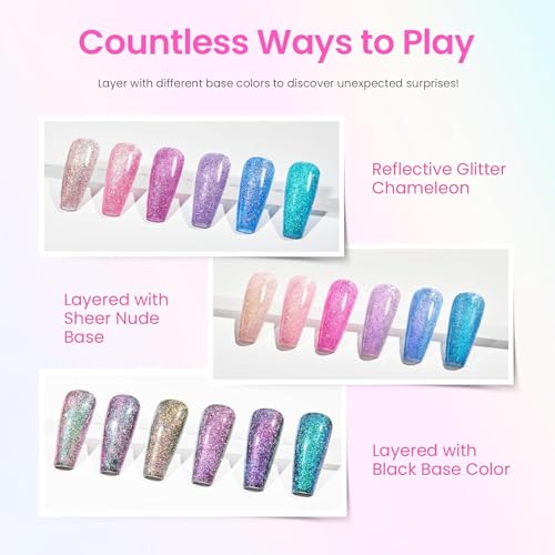 Beetles Glitter Gel Nail Polish 6 Colors Sparkle Pink Purple Blue Gel Polish Kit Chameleon Crushed Diamond Multifunction Soak off Uv Nail Gel DIY Manicure