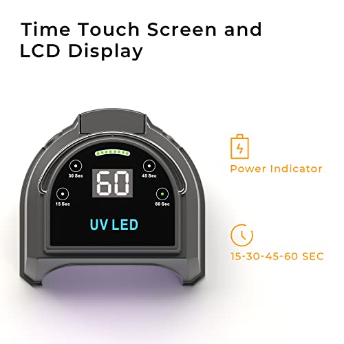 80W Professional Cordless UV LED Nail Lamp, UV Lights for Nails with 45 Beads and Rechargeable Battery, Portable LED Gel Nail Curing Dryer, Nail Polish Machine for Salon or Home, Black