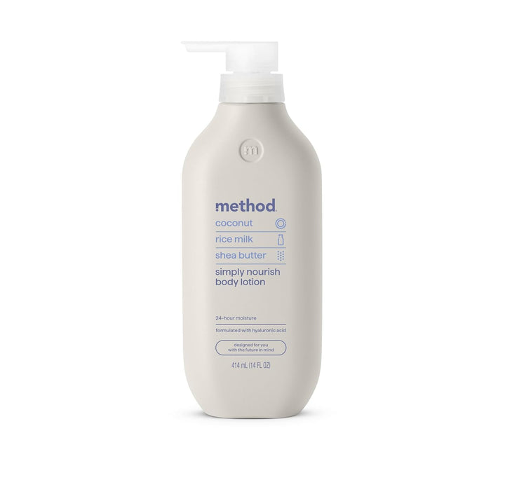 Method Body Lotion, Simply Nourish, Coconut, Rice Milk + Shea Butter notes, 24 Hours of Moisture 14 oz