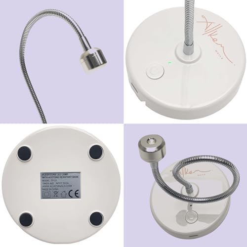 ALLKEM Flash Cure UV Nail Lamp – Gooseneck Gel Nail Light – Cordless Rechargeable LED Curing Lamp for Home & Salon Use – Silver, 3W