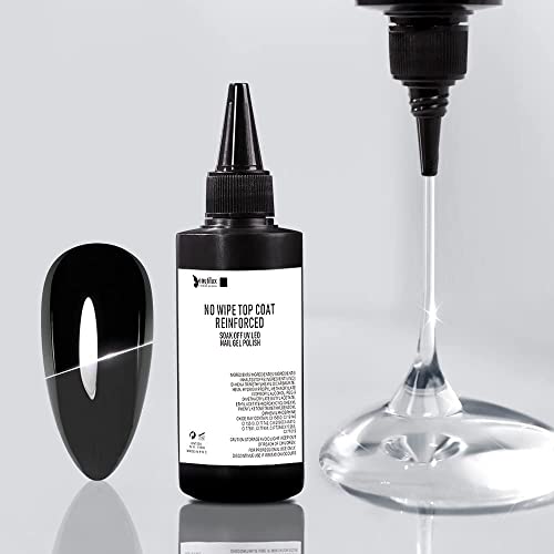 beautilux Gel Top Coat, 100ml No Wipe Gel Top Coat Long Lasting High Gloss Refill for Home Nail Salon, 3.5 fl.oz