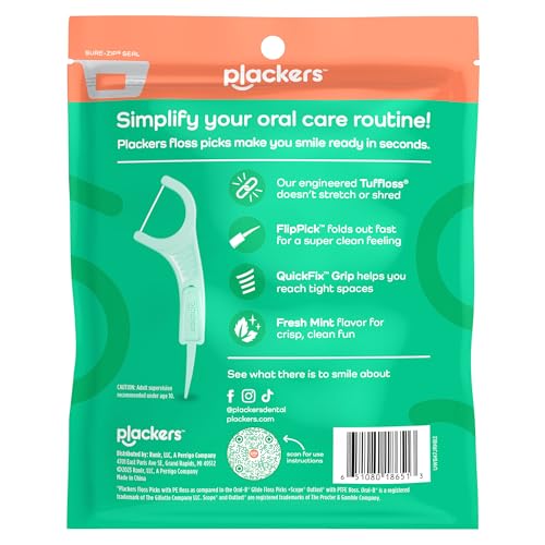 Plackers Micro Mint Dental Flossers, Fold-Out Toothpick, Super Tuffloss, Easy Storage with Sure-Zip Seal, Fresh Mint Flavor, 150 Count (Pack of 4)