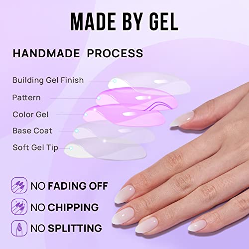 BTArtbox White Press On Nails Short - Soft Gel Press on Nails Almond, White Glue on Nails with Nail Glue, Reusable Stick on Nails in 16 Sizes, Cream Puff