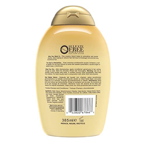 OGX Anti-Hair Fall + Coconut Caffeine Strengthening Conditioner with Caffeine, Coconut Oil & Coffee Extract, 13 Fl Oz