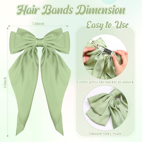 25 Pcs Satin Hair Bows Bulk Silky Big Hair Bows for Women Oversized Long Tail Ribbons Large Knot Clips Barrettes for Holiday Gifts(Plain)
