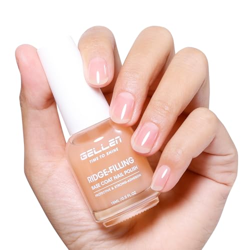 GELLEN Clear Nail Polish Ridge Filling Base Coat, Nail Strengthener Ridge Filler For Nails, Hydrates Strengthens Nourishes Damaged Dry Natural Nails, Shea Butter & Vitamin E & Protein Formula