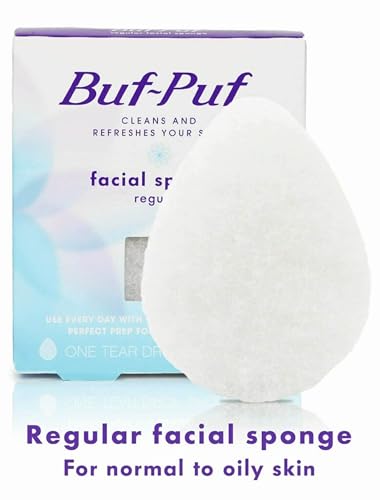 Buf-Puf Facial Sponge, Dermatologist Developed, Removes Deep Down Dirt & Makeup That Causes Breakouts and Blackheads, Reusable, Exfoliating, White, 1 Count