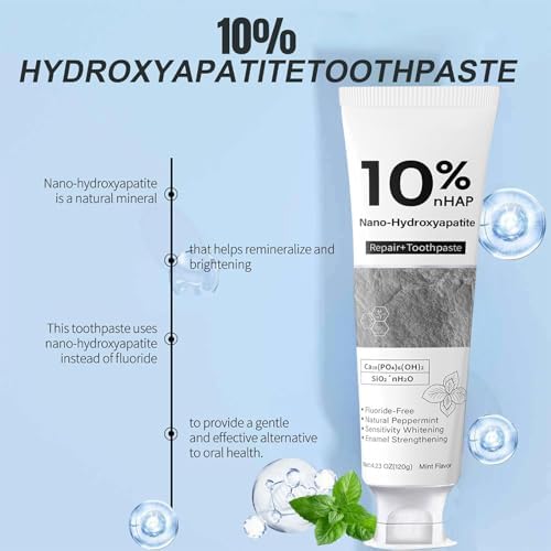 Nano-Hydroxyapatite Toothpaste, New Upgraded Formula, Strengthens Enamel,Fluoride-Free Toothpaste ，Gentle on Sensitive Teeth 4.23oz 2pc