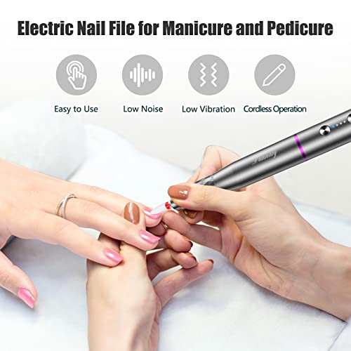 Electric Nail Drill Machine Professional,Cordless Electric Nail File for Acrylic Gel Nails,Efile Manicure and Pedicure Kit for Grinding Polishing Trimming(Gray)