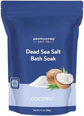 Aromasong Dead Sea Salt - Fine Grain Spa Bath Salt Coconut Scent 14 Oz – 100% Pure & Natural - Soak for Women & Men