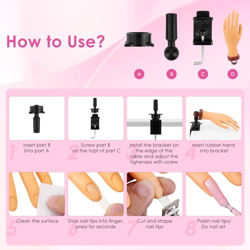 Yokilly Acrylic Nail Practice Hand - Bendable Soft, Flexible Plastic, Fake Mannequin Training Hand with Clamp Holder
