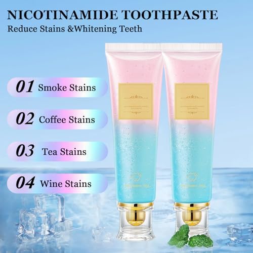 2PCS Niacinamide Whitening Toothpaste, Nicotinamide Dazzling White Toothpastes, Protects Enamel, Fresh Breath, Remove Tooth Stains