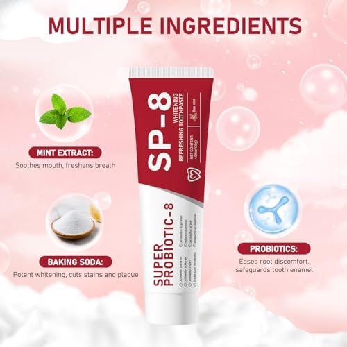 2Pcs Sp-8 Probiotics Whitening Toothpaste Upgraded, New Version Fluoride-Free & Probiotic-Infused Formula, Ultra Fresh Mint for Deep Cleaning & Long-Lasting Fresh