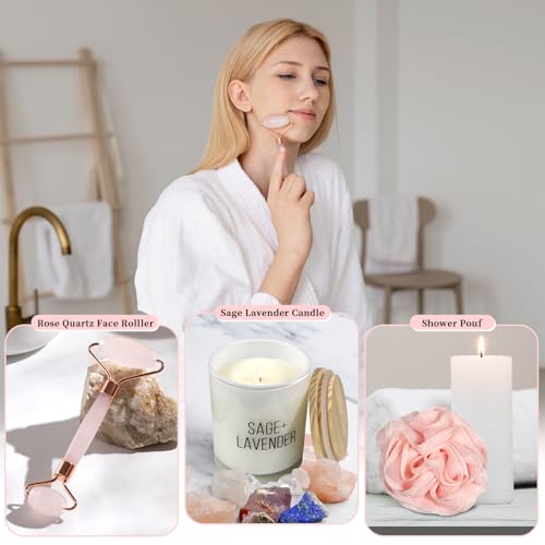 Birthday Gifts For Women, Bathrobe Set With Silky Satin Sleep Mask, Spa Robe and Slippers set, Scented Candle Self Care 7 Pack Set Suitable For Christmas Thanksgiven Day Red