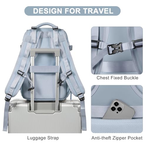 coofay Travel Backpack Carry on Flight Approved Mochila De Viaje Carry on Backpack for Airplanes Spirit Airlines Personal Item Bag 18x14x8 Inches Travel Bag Traveling Backpack for Women Men Grey Blue