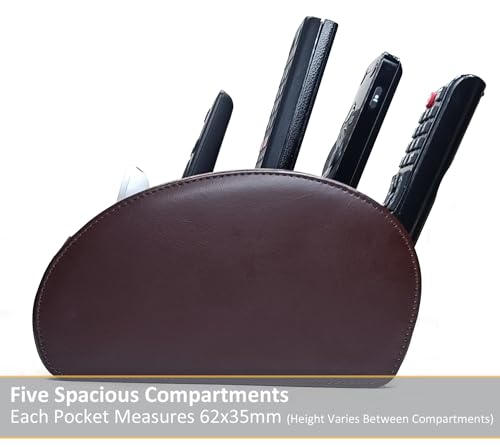 Connected Essentials Remote Control Holder Brown 5 Compartment TV Remote Organiser and Office Tidy, Living Room and Bedroom TV Control Storage Caddy CEG-10