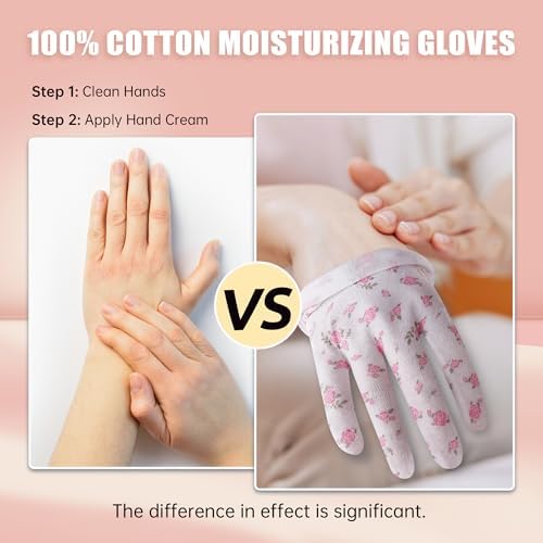 12 Pairs Premium 100% Cotton Gloves, Dry Hands & Eczema, Overnight Lotion & Spa Treatment for Women & Men, Reusable | White Floral Dots