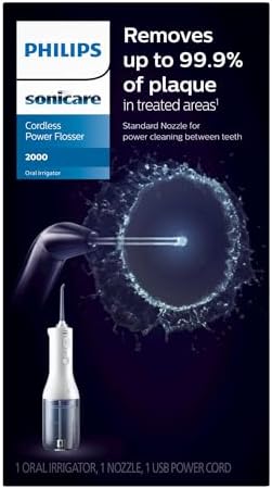 Philips Sonicare Water Flosser Cordless – Rechargeable Power Dental Waterflosser for Teeth, Portable Oral Irrigator with 3 Intensity Settings, 360° Rotating Nozzle – (White)