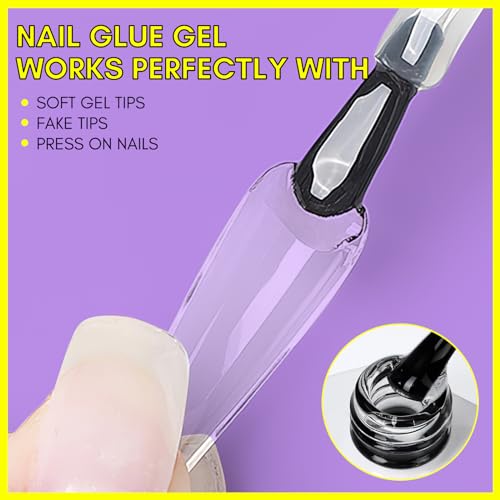Makartt Nail Glue for Acrylic Nails UV Gel Curing Needed 3 in 1 Super Strong Brush on Nails Glue for Press on Nails Soak Off for Gel Nail Tips Nail Adhesive Bond Nail Base Coat Slip Solution 15ML 2pcs