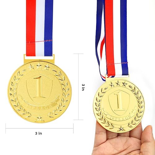 Abaokai 1st, 2nd, 3rd Award Medals - -Winner Medals,Large Metal Award Medals with Smooth Ribbon - Perfect for School Competitions,Party,Students, Olympic Style 3 Inches (Gold Silver Bronze-12 pcs)