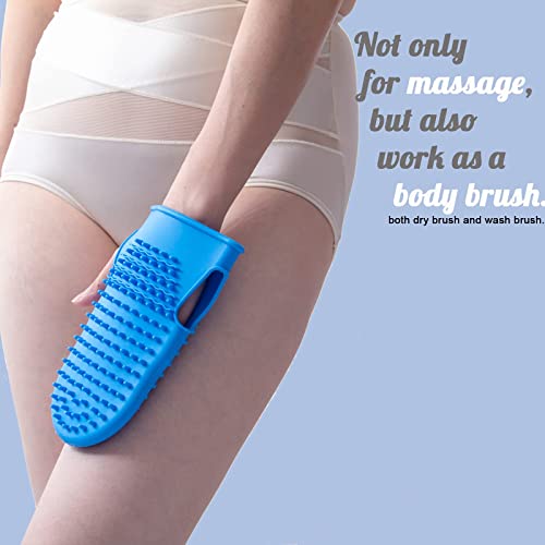 2 Pairs Professional Massage Mitts, Silicone Body Gloves, Two-sided Gentle Exfoliating Brush for SPA Skin Care, Anti Cellulite Lymphatic Drainage Tool, Back Scrubber (Blue)