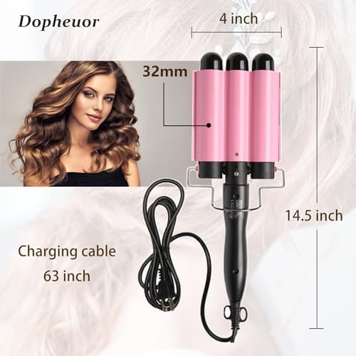 3 Barrel Curling Iron Jumbo 1.25 inch (32mm) Hair Curling Wand Crimper Instant Heating Adjustable Hair Curler with 2 Temperature Control
