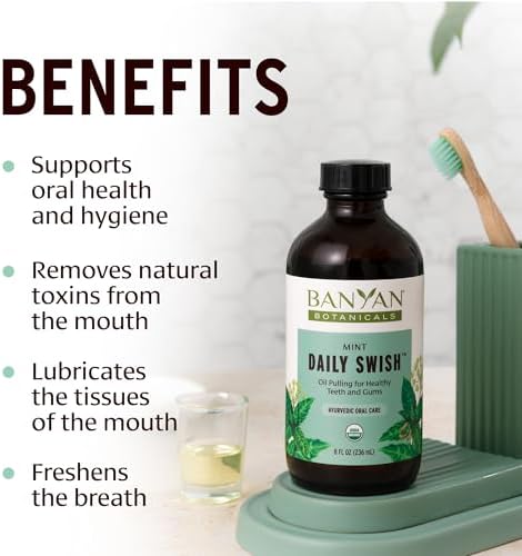 Banyan Botanicals Mint Daily Swish – Organic Ayurvedic Pulling Oil with Coconut Oil – Mouthwash for Fresh Breath and Sparkling Oral Health* – 8 oz – Non GMO Sustainably Sourced Vegan